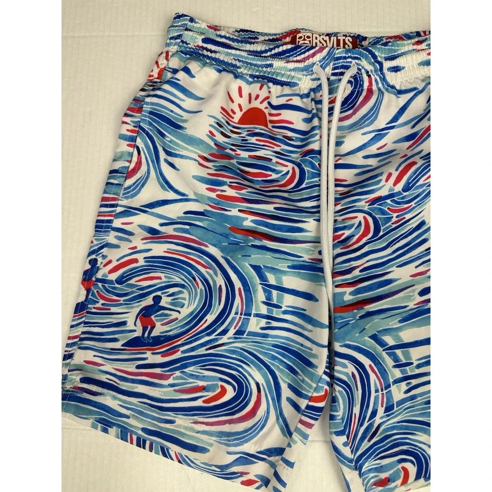 RSVLTS Swim Trunks Boys Lot Of 2 Watercolor Waves Surfer/Bomb-pop Lined